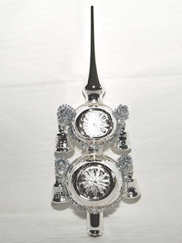 Jingle Bells Lauscha Christbaumspitze Silber mit Reflex 4 Glocken 30cm hoch Lauschaer Handarbeit von Jingle Bells Lauscha