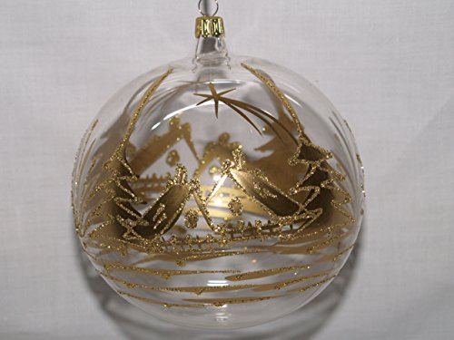 Jingle Bells Lauscha Dekokugel kristall mit Goldener Winterlandschaft 14cm von Jingle Bells Lauscha