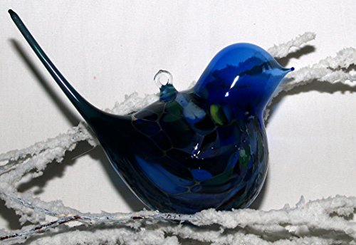 Jingle Bells Lauscha Glasvogel blau mit Buntem Granulat, ca. 15cm mundgeblasen von Jingle Bells Lauscha