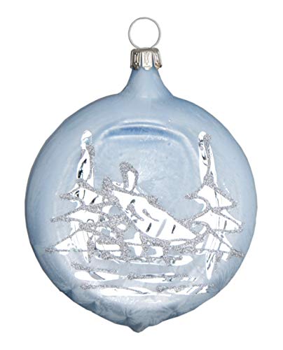 Jingle Bells Lauscha Taler rund 7cm eisblau Silber Winterlandschaft 3Stück per Box von Jingle Bells Lauscha