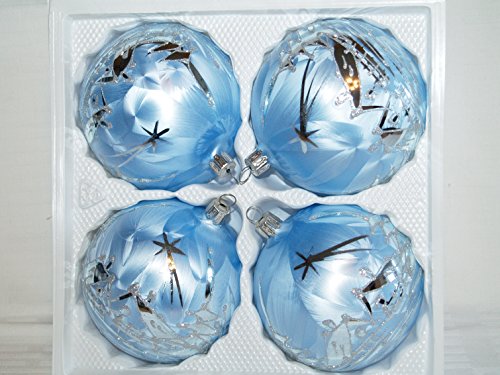 Jingle Bells Lauscha Kugel eisblau mit silberner Winterlandschaft 10cm 4 Stück per Box von Jingle Bells Lauscha
