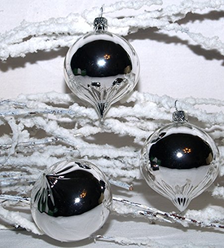 Rillenkugel Silber rund 6cm (3Stück per Box) Glaskugel aus Lauscha von Jingle Bells Lauscha