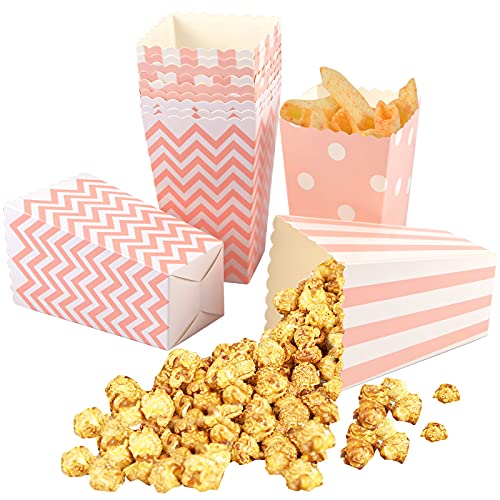 Jinlaili 12 Stück Popcorn-Tasche, Popcorn Tüte, Popcorn-Boxen Polka Dot und gestreifte, Snack Pappe Candy Box, Süßigkeitenbehälter Für Party Geburtstag Hochzeitsgeschenk Film Nacht Snack (Rosa) von Jinlaili