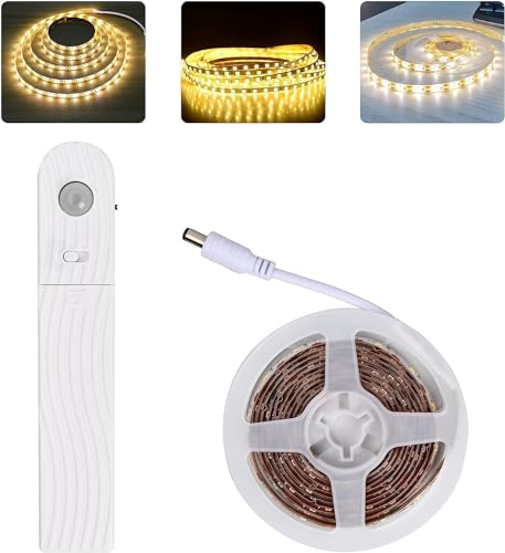 Jinlaili 120 LEDs Streifen mit Bewegungsmelder, 2M Dimmbar LED Strip Sensor, Flexible DIY LED Leiste, Selbstklebend LED Band, LED Lichtband für Schrank Kleiderschrank Treppe Bett (Warmweiß) von Jinlaili