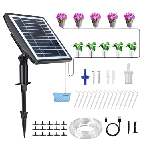 JinsenTGG Solares Tropfbewässerungssystem mit Timer, Automatisches Solarbewässerungssystem, Gartenbewässerungsset, DIY-Pflanzen-Selbstbewässerungssystem für Garten und Balkon im Freien (10 Bon) von JinsenTGG