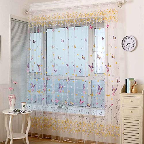 Jjoer Transparente Vorhänge mit Schmetterlings-Druck, alle Voile-Vorhänge, Premium-Jacquard-Voile-Vorhänge, Spitzenvorhang für Blumen, durchsichtiger Vorhang, 100 x 200, lila von Jjoer