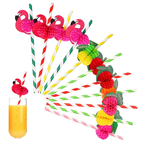 60Pcs Flamingo Papier Strohhalme, 3D Fancy Flamingo Fruit Cocktail Strohhalme für kalte Getränke, Säfte Biologisch abbaubar Hawaii Trinkhalm Sommer Party Cocktail Dekorationen Tropical Aloha Party von Jodsen