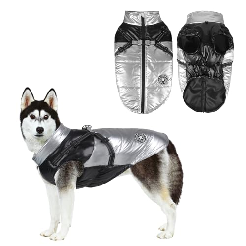 Hundewinterjacke,Reflektierender wasserdichter Hundemantel,Winddichte Jacke für Hunde bei kaltem Wetter,Warme Weste Haustier Hundemantel,Warme Weste Bekleidung für Mittlere Große Hunde (4XL, Silber) von Jodsen