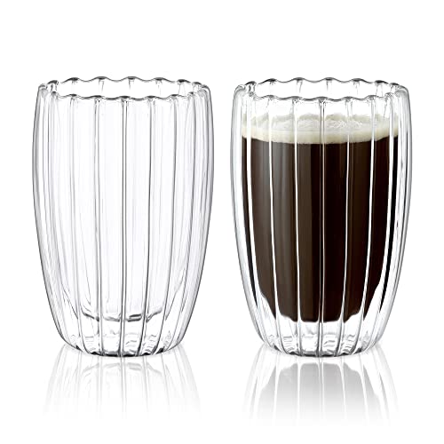 Joeyan 450ml Ripple Doppelwandige Gläser Set - 2er Set Doppelwandig Latte Macchiato Gläser - Doppelwandig Cappuccino Gläser für Kaltes und Heißes Getränk von Joeyan
