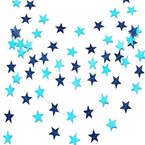 Stern Papier Girlande Blau Deko, Hängend Sterngirlande, Dekorationen für Geburtstag, Geburtstagsdeko, Kindergeburtstag. Geburtstagsparty Dekoration für Jungen -9 Meter- von Jonami