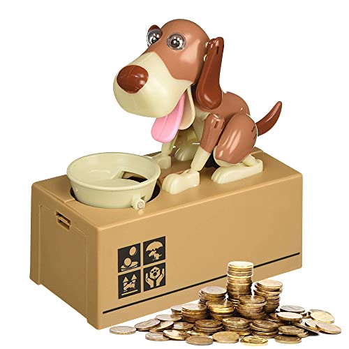 Jooheli Hungriger Hund Spardose, Süße Hunde Stiehlt Münzen Wie Magische Münze Knabbert Spardose Geburtstagsgeschenk für Kinder, Welpen Sparschwein, Braun von Jooheli