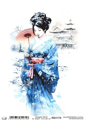 Josys Bastelmärchen Reispapier A4 Strohseide Decoupage Japanerin Winter Kimono Schnee RE4174 von Josys Bastelmärchen