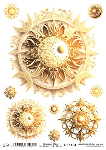 Josys Bastelmärchen Reispapier A4 Strohseide Decoupage Sonnensymbole Sonne Gold Mond RE1464 von Josys Bastelmärchen