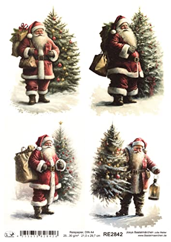 Josys Bastelmärchen Reispapier A4 Strohseide Decoupage Weihnachten Weihnachtsmann Santa Claus RE2842 von Josys Bastelmärchen