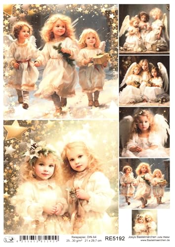 Josys Bastelmärchen Reispapier A4 Strohseide Motiv Mädchen Kind Engel Engelchen Weihnachten RE5192 von Josys Bastelmärchen
