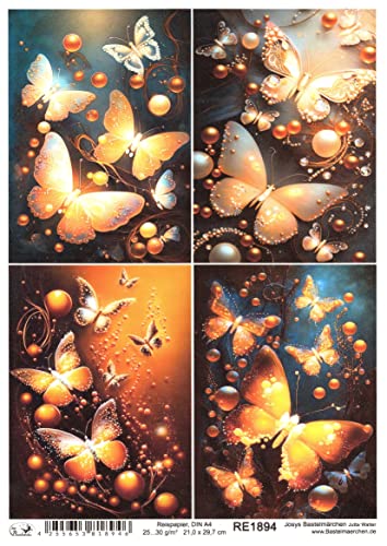 Josys Bastelmärchen Reispapier A4 Strohseide Motiv Perlen leuchtende Schmetterlinge Bernstein RE1894 von Josys Bastelmärchen