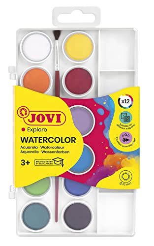 Jovi Wasserfarbkasten, 12 Wasserfarben mit Pinsel und Mischpalette von Jovi