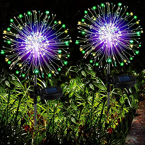 Joycome Gartendeko Solarleuchten für Außen, 2 Stück 150 LED Solarlichter Pusteblume, 8 Modi Solarstecker Gartenbeleuchtung Wetterfest Solarlampen Feuerwerk für Balkon Blumenkästen Deko - Mehrfarbig von Joycome