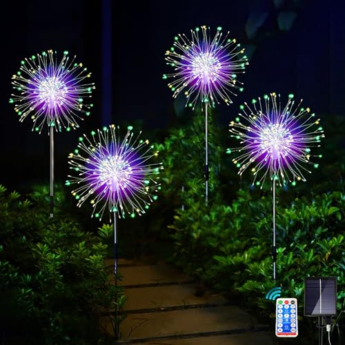 Joycome Gartendeko Solarleuchten für Außen, 4 x 120 LED Solarlichter Pusteblume, 8 Modi Solarstecker Gartenbeleuchtung Wetterfest Solarlampen Feuerwerk für Garten Balkon Terrasse Deko - Mehrfarbig von Joycome