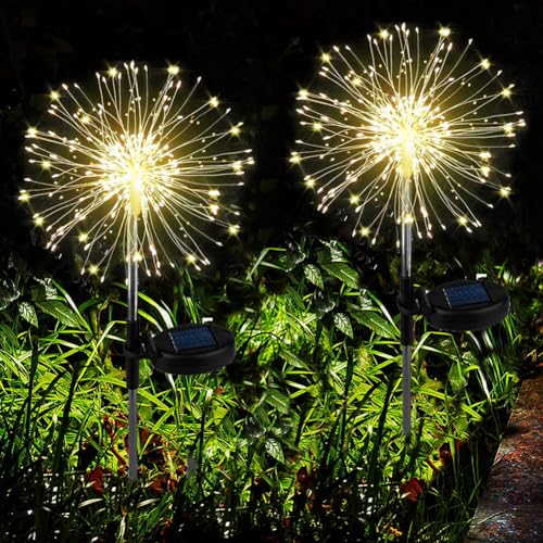 Joycome Gartendeko Solarleuchten für Außen, 2 Stück 120 LED Solarlichter Pusteblume, 8 Modi Solarstecker Gartenbeleuchtung Wetterfest Solarlampen Feuerwerk für Balkon Terrasse Blumenkästen Deko von Joycome