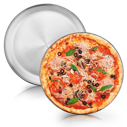 Joyfair Pizzablech, 30cm Pizzaform Rund 2er Set, Edelstahl Pizza Backblech zum Backen & Servieren, Ideal für Pizza/Flammkuchen/Knusperblech, Gesund & Langlebig, Spülmaschinenfest von Joyfair