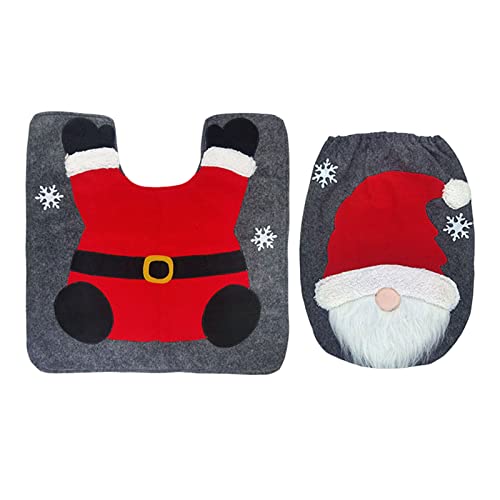 WC Sitz Cover Pad Weihnachten Toilettensitzbezug, Weihnachts-Toilettensitzbezug Und Teppich Dekoration Set, Weihnachtsmann Schneemann Elch Toilettendeckel Abdeckung & Teppich Badezimmer Weihnachtsdeko von Joyivike