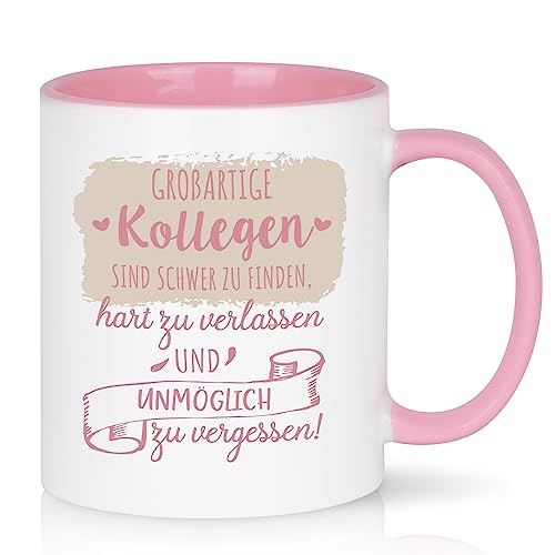 Abschiedsgeschenk für Kollegen Jobwechsel Tasse, 11oz Abschied Tasse Geschenk Kollegen Abschiedsgeschenk Jobwechsel, Kaffeetassen mit Spruch - Großartige Kollegen sind schwer zu finden, Rosa 320ML von Joymaking