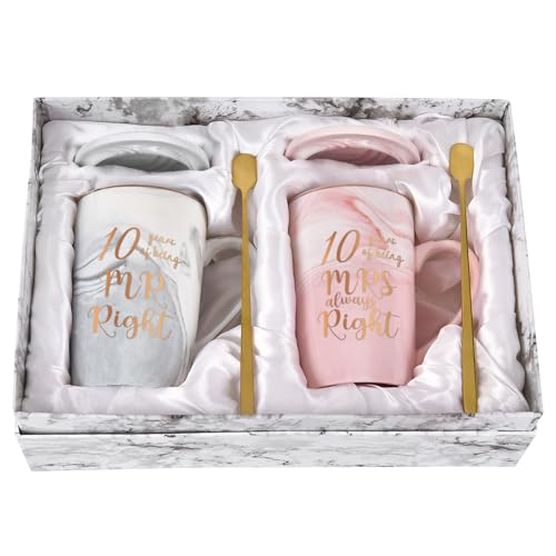 Joymaking 10. Rosenhochzeit Geschenke für Paar Eltern Großeltern, 14oz Geschenke 10. Hochzeitstag für Eltern Freunde, Kaffee Tasse Geschenk für Jahrestag Weihnachten Valentinstag, 400ml Grau-Rosa von Joymaking