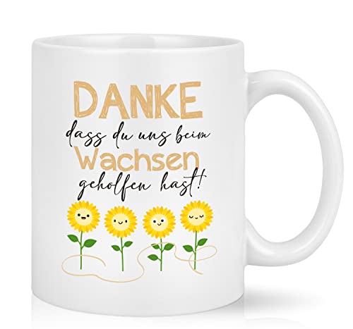 Joymaking Erzieherin Geschenk Kaffee Tasse Abschiedsgeschenk Kindergarten für Erzieher - mit Spruch Danke dass Du mir beim Wachsen geholfen hast - Dankeschön Kindergarten Abschiedsgeschenk von Joymaking