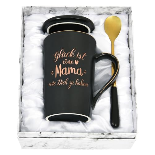 Joymaking Kaffeetasse Geschenk für Mama Geschenk Muttertag Geburtstagsgeschenk für Mutter Weihnachtsgeschenke Mama Tasse mit Spruch - Glück ist eine Mama wie Dich zu haben, Schwarz 400ml von Joymaking