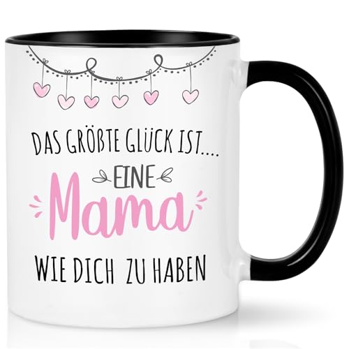 Joymaking Kaffeetasse Geschenk für Mama Muttertagsgeschenk Geburtstagsgeschenk Tasse mit Spruch - Das größte Glück ist eine Mama wie dich zu haben, Schwarz 320ml von Joymaking