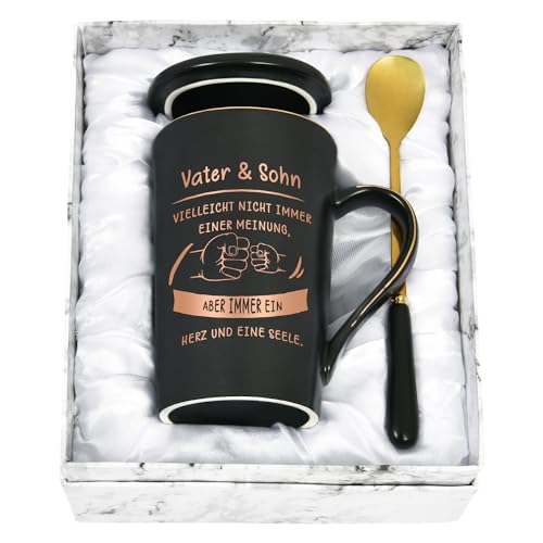 Joymaking Kaffeetasse Vatertagsgeschenk für Vater von Sohn Geburtstagsgeschenk für Papa Tasse mit Spruch - Vater Sohn vielleicht nicht immer einer Meinung aber immer ein Herz und eine Seele, 400ml von Joymaking