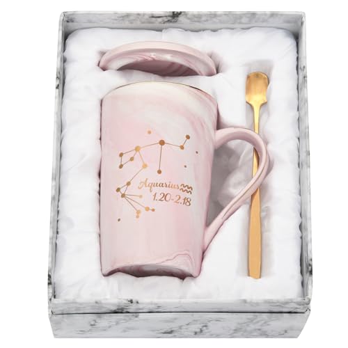 Joymaking Kaffeetasse - Wassermann - personalisiert Sternbild Tasse Geschenk für Freundin/Freund zum Geburtstagen Weihnachten, Wassermann - 400ml Rosa von Joymaking