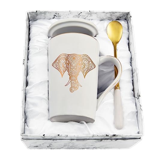 Joymaking Kaffeetasse mit Elefant 400ml Elefant Geschenk für Frauen Männer Lustiges Geschenk Elefant Kaffeetasse Perfekt für Weihnachten, Geburtstag, Erntedankfest von Joymaking