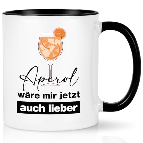 Joymaking Kaffeetasse mit Spruch - Aperol wäre mir jetzt auch lieber - Tasse Aperol Geschenk für Frauen Freund Kollegin, 310ml Schwarz von Joymaking