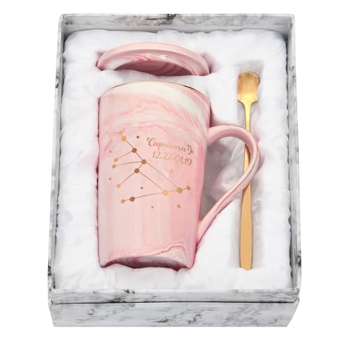 Joymaking Sternbild Kaffeetasse - Steinbock - personalisiert Tasse Geschenk für Freundin/Freund zum Geburtstagen Weihnachten, Steinbock - 400ml Rosa von Joymaking