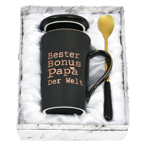 Joymaking Tasse Geschenk Bonus Papa Geschenke für Stiefvater zum Vatertag Geburtstag Weihnachten Geschenk Bonus Papa Tasse mit Spruch - Beste Bonus Papa der Welt, Schwarz 400ml von Joymaking