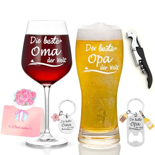 Joymaking Weinglas und Bierglas Set, Weingläser Oma und Opa Geschenke, Großeltern Geschenke, Beste Oma und Opa Geschenke zum Muttertag Vatertag Weihnachten Geburtstag Hochzeit Jahrestag von Joymaking