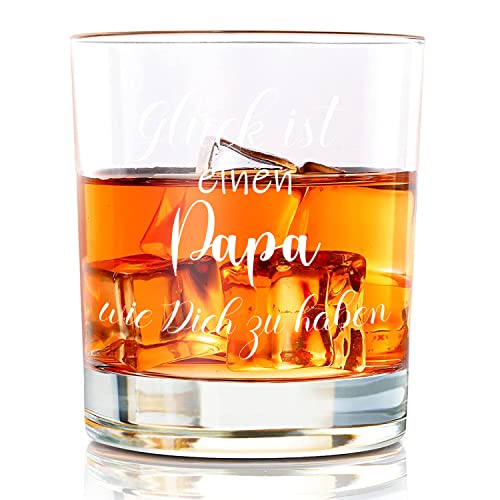 Joymaking Whiskyglas Geschenke für Papa, personalisiert Vatertagsgeschenk für Papa Whiskyglas Geburtstagsgeschenk für Papa Männer Opa Whiskey Glas mit Gravur Glück ist einen Papa wie Dich zu haben von Joymaking