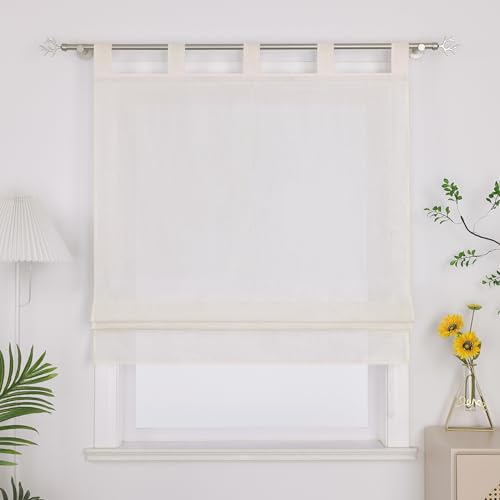 Joyswahl Raffrollo mit Schlaufen Uni Raffgardinen Wohnzimmer Fenster Vorhänge Bestickt Bändchenrollo »Alwine« Blickdicht BxH 120x140cm Beige 1er Pack von Joyswahl