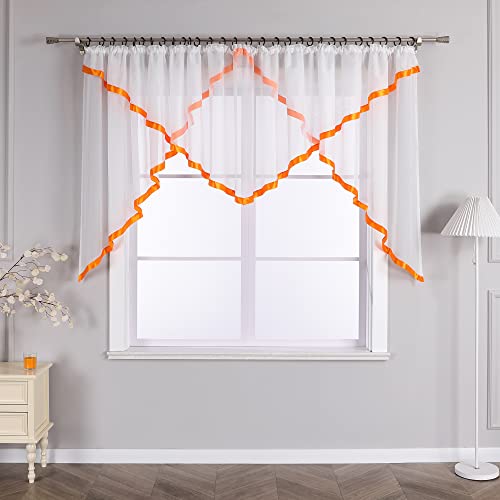 Joyswahl Scheibengardine Voile Bistrogardinen mit Satinband Raffrollo mit Kräuselband Kuvertstore HxB 145x300cm Orange 1er Pack von Joyswahl