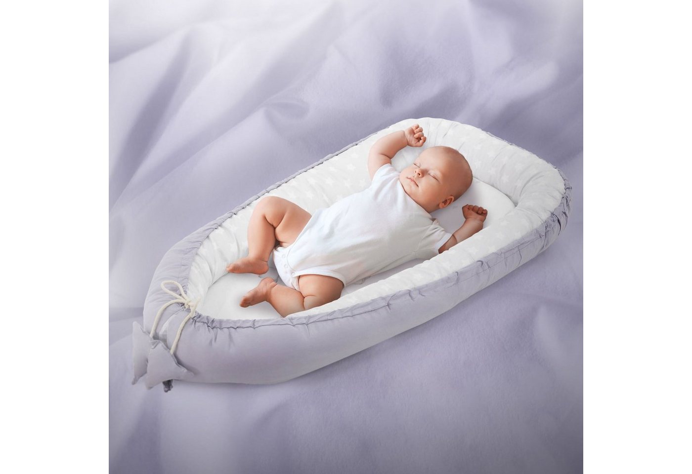 Joyz Babybett Baby Nestchen mit Muster aus Baumwolle waschbar bei 40 Grad, 1-tlg., Babynest Elefant Hellgrau 90x50cm Baumwolle zweiseitig antiallergisch von Joyz