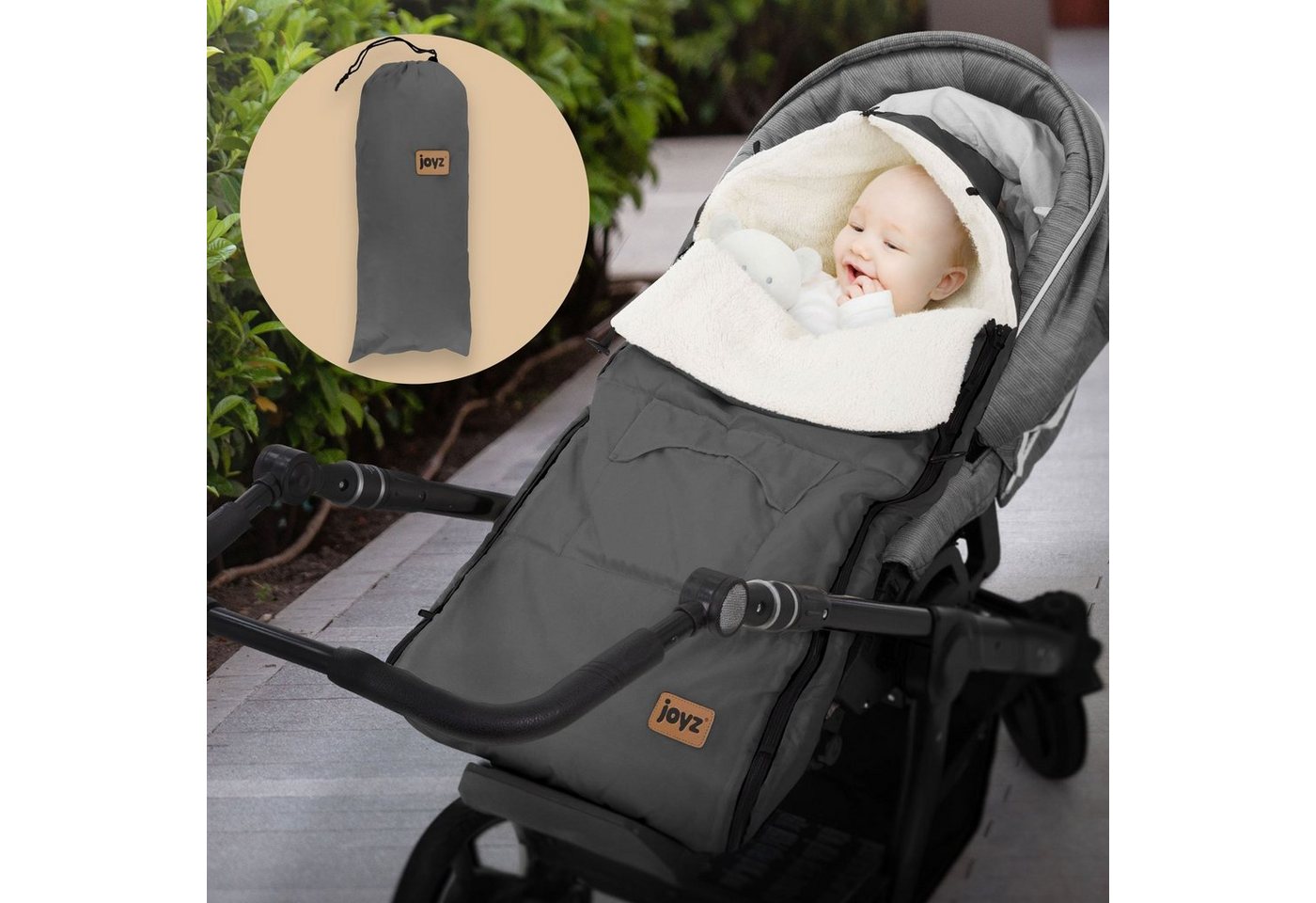 Joyz Fußsack Babyfußsack aus Fleece mit Reißverschluss Winterfußsack, Babyschlafsack Anthrazit bei 40°C waschbar 94cmx48cmx10cm inkl.Tasche von Joyz