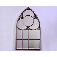 19Th C Eisengerahmter Kirchenfenster Wandspiegel Mit Buntglas [10937] von JudyFrankelAntiques