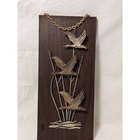 Vintage Kupfer Kunst Vögel Auf Holz Wandbehang, Wandtafel, Dekoration, Wanddekoration, Geschenkideen von Judycollections