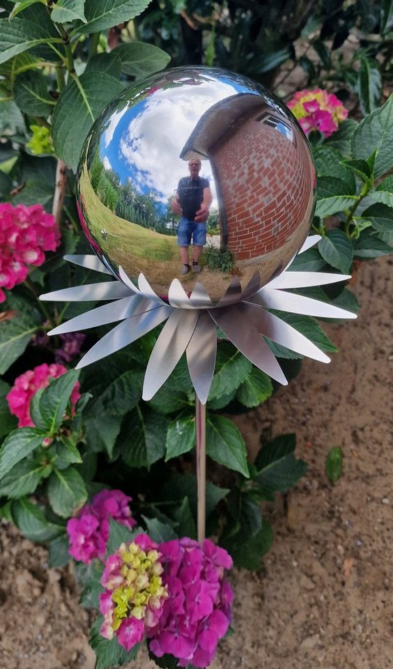 Jürgen Bocker - Gartenambiente Gartenstecker Blütenzauber Milano Rosenkugel 15 cm Edelstahl Garten mit Stab 80 cm von Jürgen Bocker - Gartenambiente