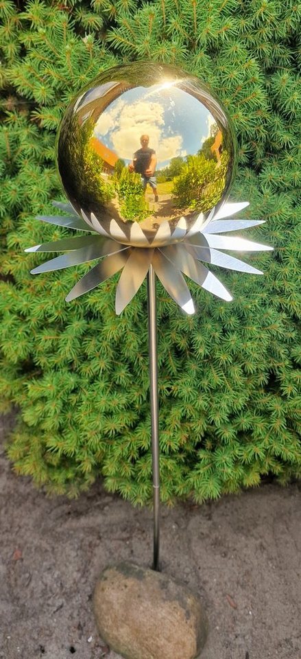 Jürgen Bocker - Gartenambiente Gartenstecker Blütenzauber Milano Rosenkugel 15 cm Edelstahl Garten mit Stab 80 cm von Jürgen Bocker - Gartenambiente