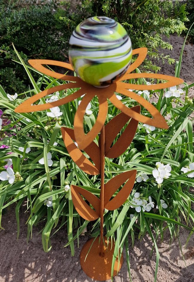 Jürgen Bocker - Gartenambiente Gartenstecker Glaszauber Blume Paris Cortenstahl 77 cm mit Standfuß von Jürgen Bocker - Gartenambiente