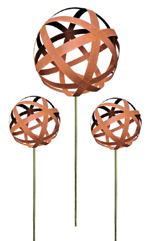 Jürgen Bocker - Gartenambiente Gartenstecker Rosenkugel Geflecht Cortenstahl 3er-Set Stab 80 cm Geflechtkugel von Jürgen Bocker - Gartenambiente