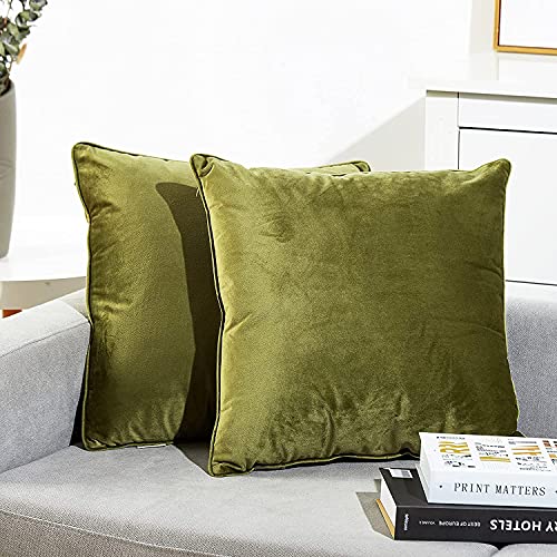 Juliyeh 2er Set Samt Kissenbezüge 45x45 cm Dekokissenhülle Dekorative Kissenbezug mit Kedernaht Sofakissen Kopfkissen Zierkissen Weihnachten Kissenbezug für Couch Wohnzimmer Schlafzimmer Olivgrün von Juliyeh